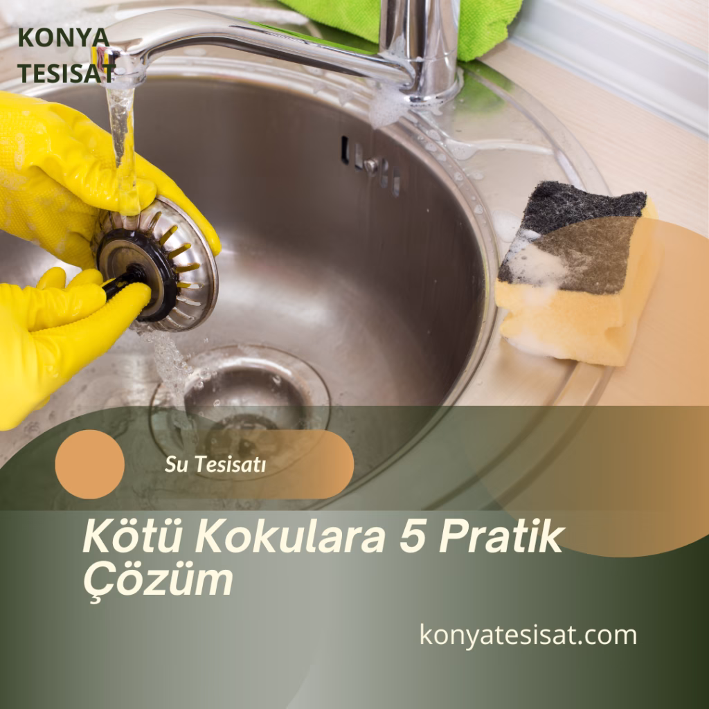 Mutfak lavabosundan gelen kötü kokuyu gidermek için karbonat ve sirke kullanan bir kişi.